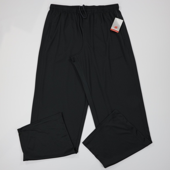 Hanes Sport Men's Drawstring Pocket Straight Track Pants Black XL - Picture 1 of 8